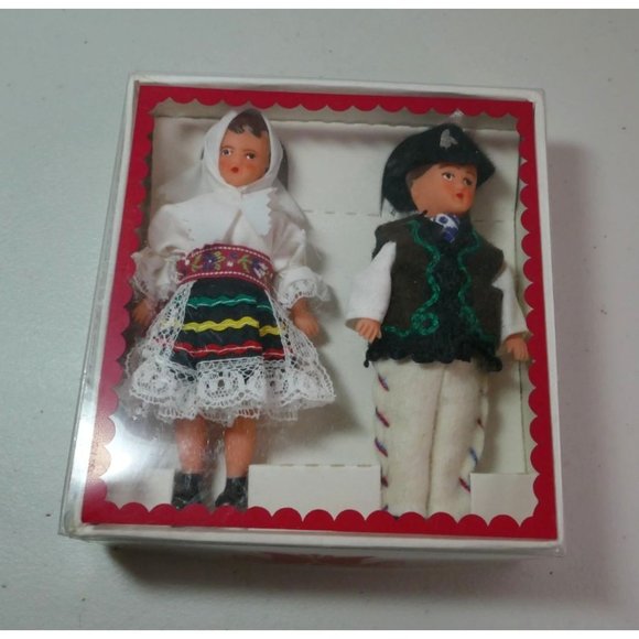 Pair of Vintage Czech Ethnic Dolls In Original Box 4" Tall - Picture 1 of 12